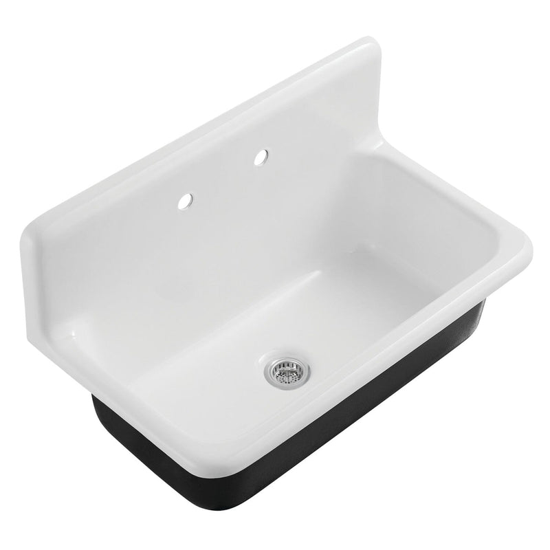 Petra Galley 36-Inch Cast Iron Single Bowl Wall Mount Kitchen Sink (2-Hole) with Strainer