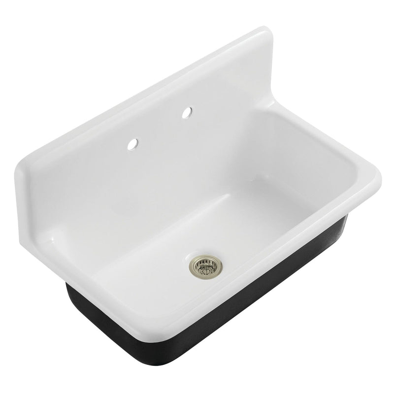 Petra Galley 36-Inch Cast Iron Single Bowl Wall Mount Kitchen Sink (2-Hole) with Strainer