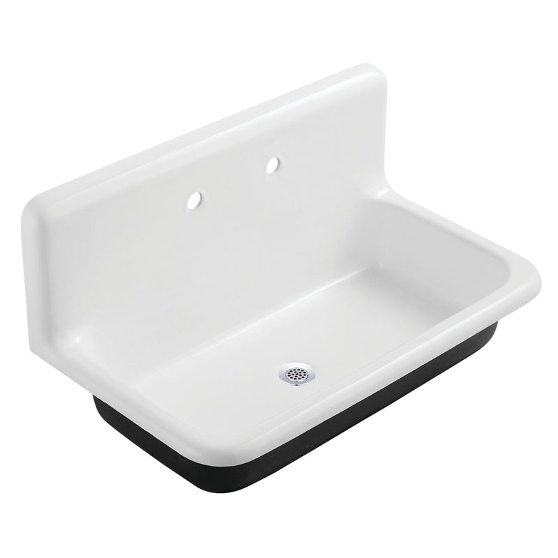 Petra Galley Cast Iron Single Bowl Wall Mount Utility Sink with Drain