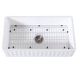 Arcticstone 36-Inch Solid Surface White Stone Apron-Front Single Bowl Farmhouse Kitchen Sink