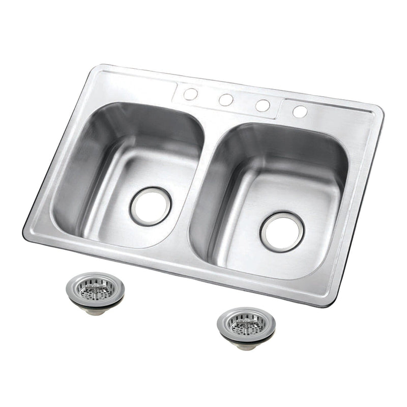 Studio 33-Inch Stainless Steel Self-Rimming Double Bowl Drop-In Kitchen Sink (4-Hole) with Strainer