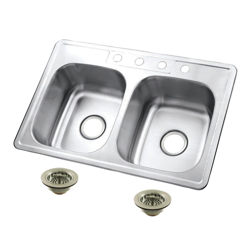 Studio 33-Inch Stainless Steel Self-Rimming Double Bowl Drop-In Kitchen Sink (4-Hole) with Strainer