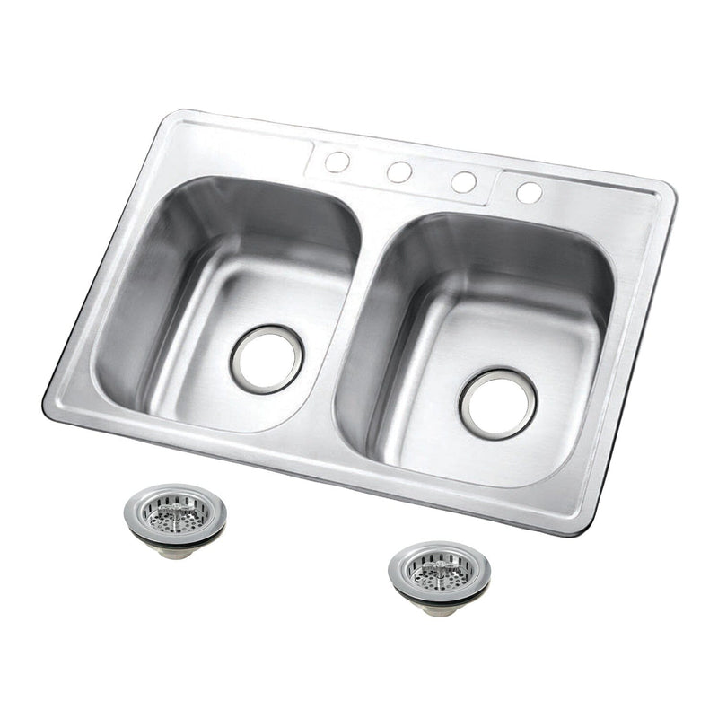 Studio 33-Inch Stainless Steel Self-Rimming Double Bowl Drop-In Kitchen Sink (4-Hole) with Strainer