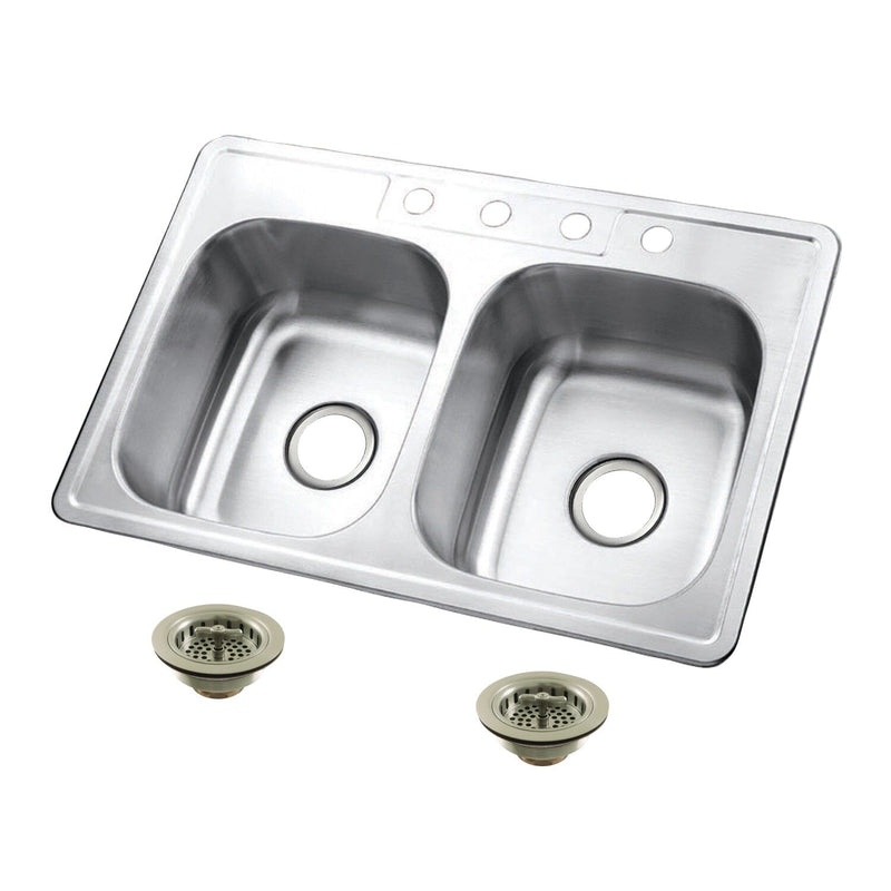 Studio 33-Inch Stainless Steel Self-Rimming Double Bowl Drop-In Kitchen Sink (4-Hole) with Strainer