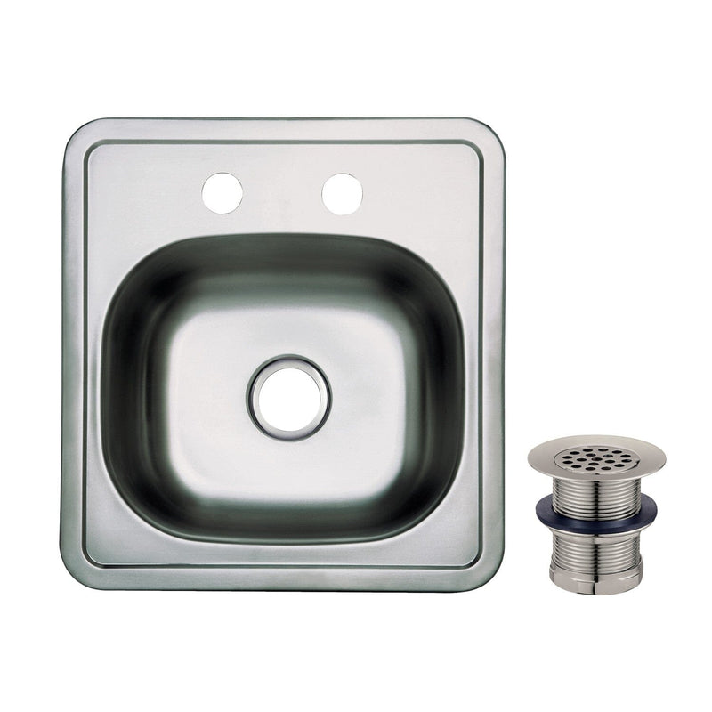 Studio 15-Inch Stainless Steel Self-Rimming Single Bowl Drop-In Bar Prep Sink (2-Hole) with Strainer