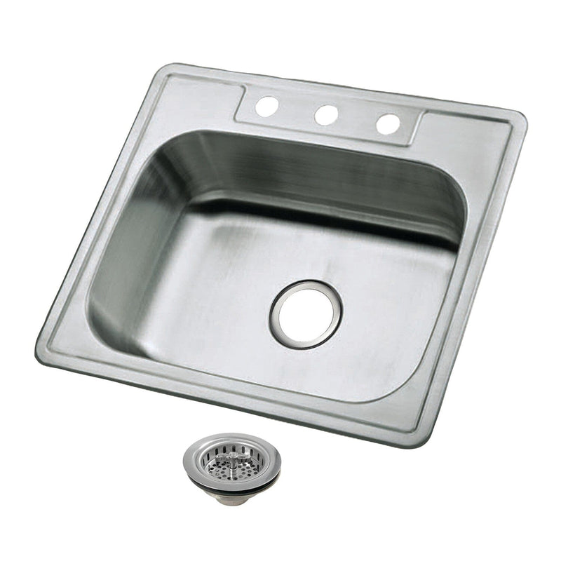Studio 25-Inch Stainless Steel Self-Rimming Single Bowl Drop-In Kitchen Sink (3-Hole) with Strainer
