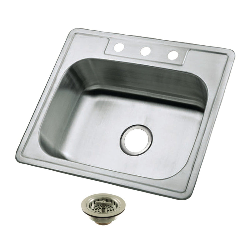 Studio 25-Inch Stainless Steel Self-Rimming Single Bowl Drop-In Kitchen Sink (3-Hole) with Strainer