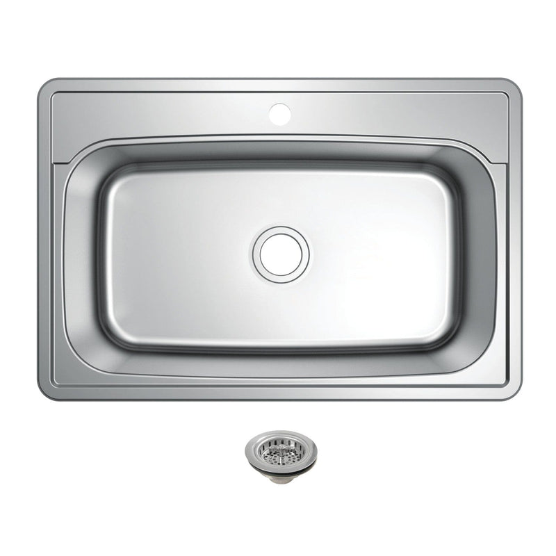 Studio 33-Inch Stainless Steel Self-Rimming Single Bowl Drop-In Kitchen Sink (1-Hole) with Strainer