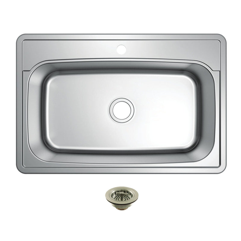 Studio 33-Inch Stainless Steel Self-Rimming Single Bowl Drop-In Kitchen Sink (1-Hole) with Strainer