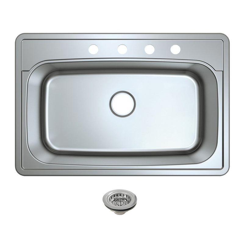 Studio 33-Inch Stainless Steel Self-Rimming Single Bowl Drop-In Kitchen Sink (4-Hole) with Strainer