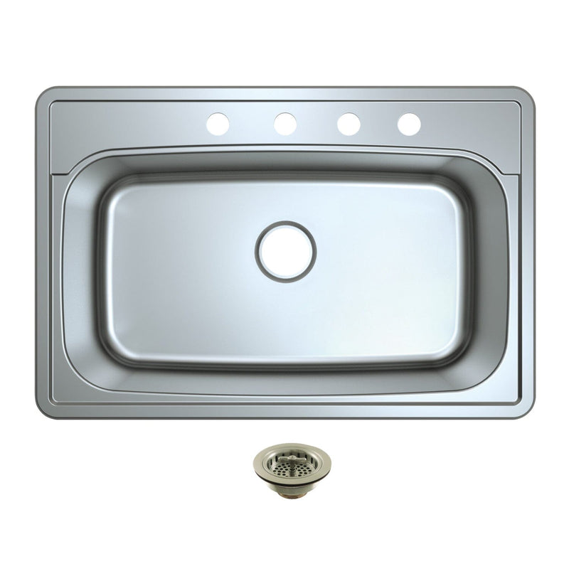 Studio 33-Inch Stainless Steel Self-Rimming Single Bowl Drop-In Kitchen Sink (4-Hole) with Strainer