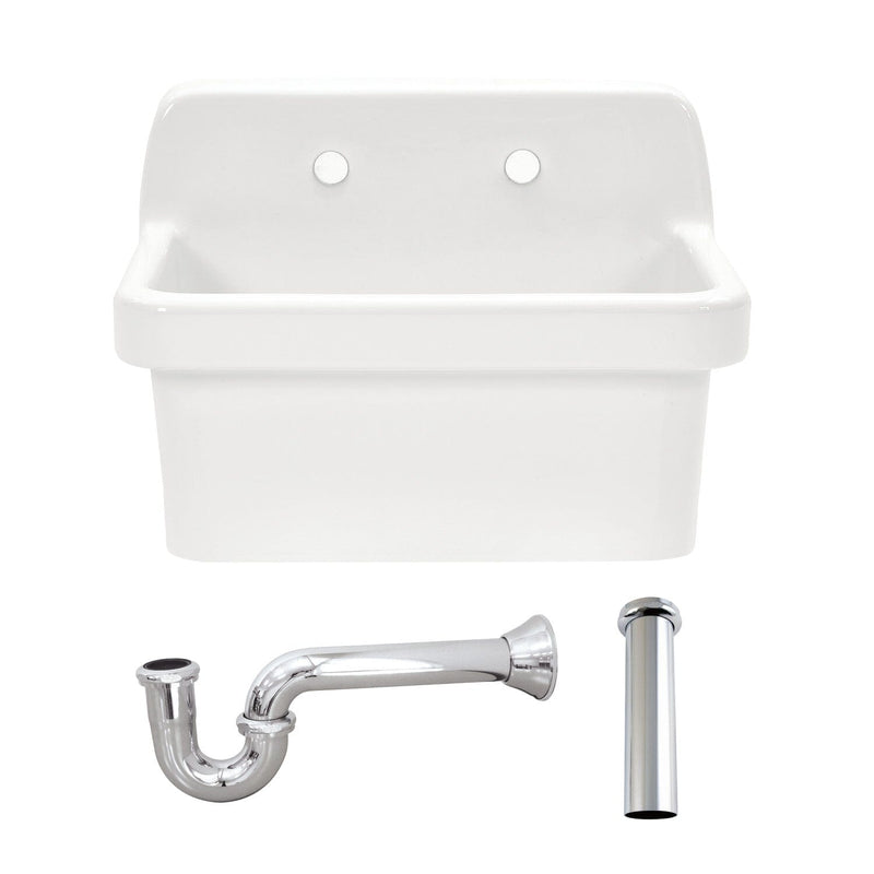 Doriteal 24-Inch Ceramic Single Bowl Wall Mount Kitchen Sink with Strainer