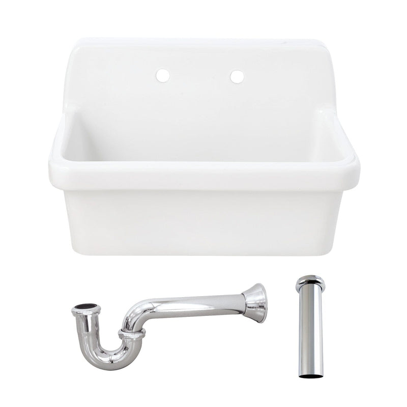 Doriteal 30-Inch Ceramic Single Bowl Wall Mount Kitchen Sink with Strainer