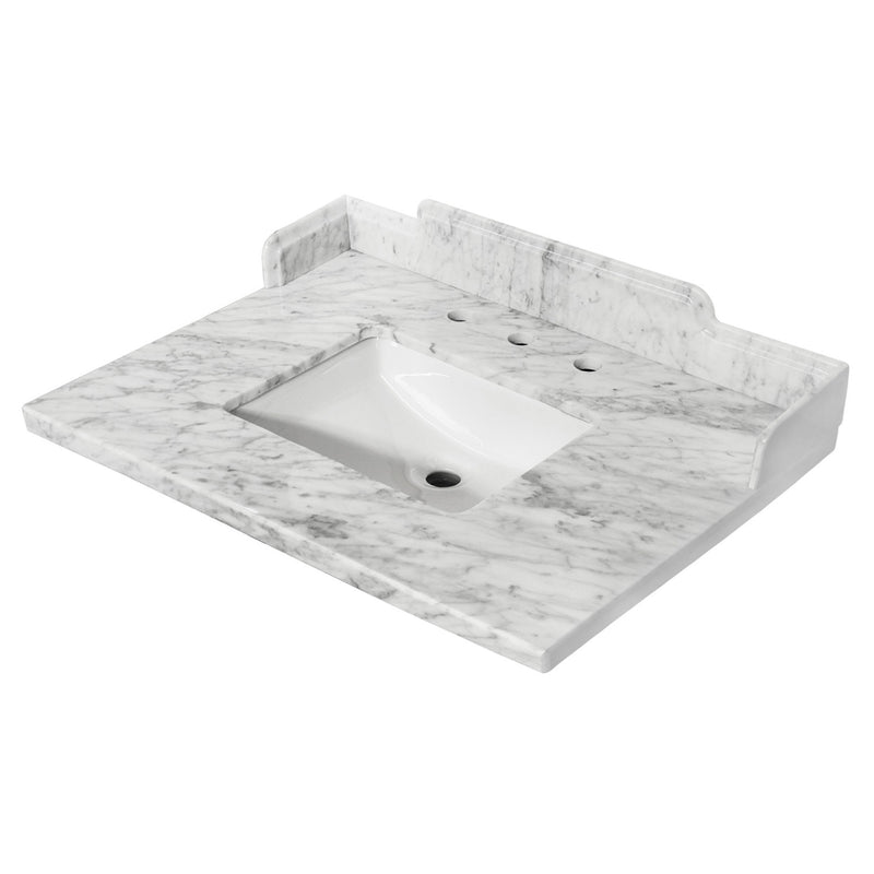 Pemberton 30-Inch Carrara Marble Vanity Sink Top (8" Faucet Drillings)