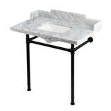 Wesselman 36-Inch Carrara Marble Console Sink with Stainless Steel Legs (8-Inch, 3-Hole)