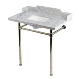 Wesselman 36-Inch Carrara Marble Console Sink with Stainless Steel Legs (8-Inch, 3-Hole)