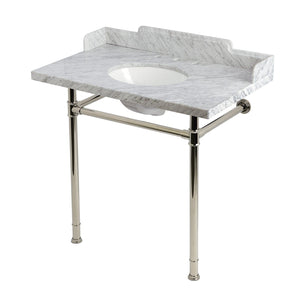 Wesselman 36-Inch Carrara Marble Console Sink with Stainless Steel Legs (8-Inch, 3-Hole)