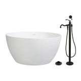Arcticstone 45-Inch Solid Surface Round Double Ended Freestanding Tub with Faucet Combo and Drain