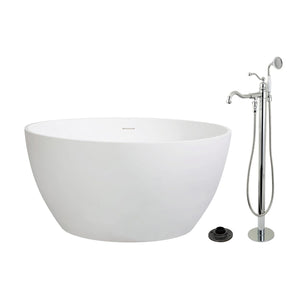 Arcticstone 45-Inch Solid Surface Round Double Ended Freestanding Tub with Faucet Combo and Drain