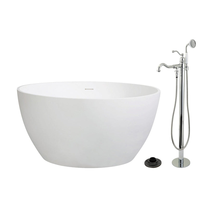 Arcticstone 45-Inch Solid Surface Round Double Ended Freestanding Tub with Faucet Combo and Drain