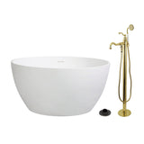Arcticstone 45-Inch Solid Surface Round Double Ended Freestanding Tub with Faucet Combo and Drain