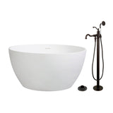 Arcticstone 45-Inch Solid Surface Round Double Ended Freestanding Tub with Faucet Combo and Drain