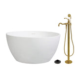 Arcticstone 45-Inch Solid Surface Round Double Ended Freestanding Tub with Faucet Combo and Drain