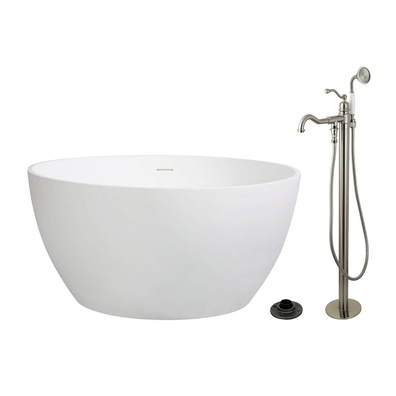 Arcticstone 45-Inch Solid Surface Round Double Ended Freestanding Tub with Faucet Combo and Drain
