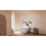 Arcticstone 45-Inch Solid Surface Round Double Ended Freestanding Tub with Faucet Combo and Drain