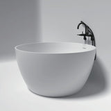 Arcticstone 45-Inch Solid Surface Round Double Ended Freestanding Tub with Faucet Combo and Drain