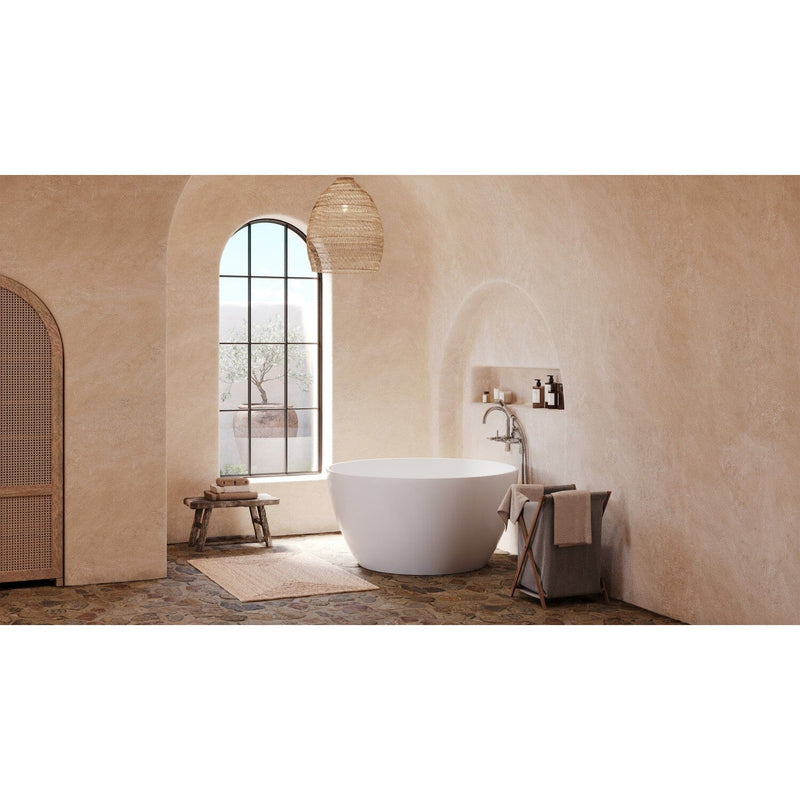 Arcticstone 45-Inch Solid Surface Round Double Ended Freestanding Tub with Faucet Combo and Drain