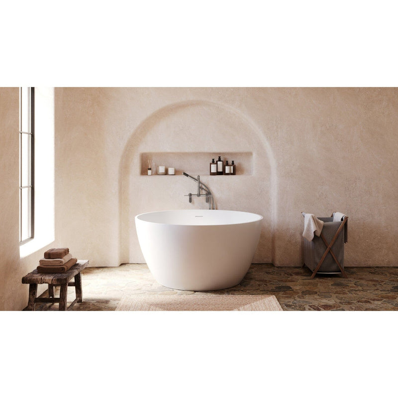 Arcticstone 45-Inch Solid Surface Round Double Ended Freestanding Tub with Faucet Combo and Drain