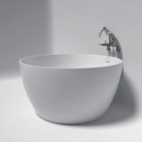 Arcticstone 45-Inch Solid Surface Round Double Ended Freestanding Tub with Faucet Combo and Drain