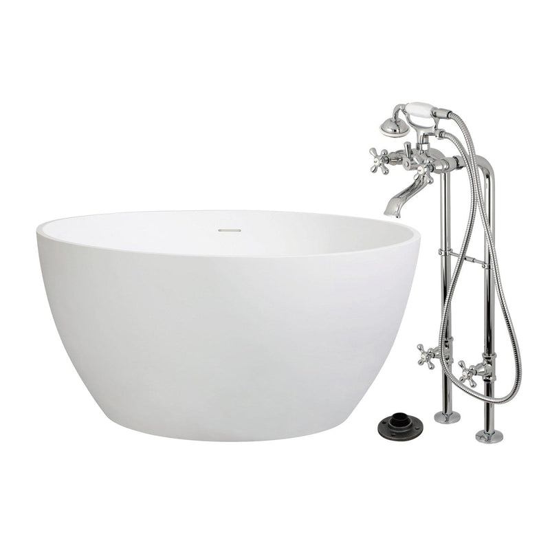 Arcticstone 45-Inch Solid Surface Round Double Ended Freestanding Tub with Faucet Combo and Drain