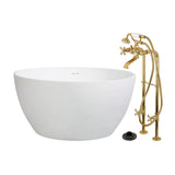 Arcticstone 45-Inch Solid Surface Round Double Ended Freestanding Tub with Faucet Combo and Drain