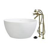 Arcticstone 45-Inch Solid Surface Round Double Ended Freestanding Tub with Faucet Combo and Drain
