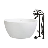 Arcticstone 45-Inch Solid Surface Round Double Ended Freestanding Tub with Faucet Combo and Drain