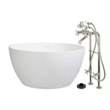 Arcticstone 45-Inch Solid Surface Round Double Ended Freestanding Tub with Faucet Combo and Drain
