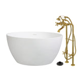 Arcticstone 45-Inch Solid Surface Round Double Ended Freestanding Tub with Faucet Combo and Drain