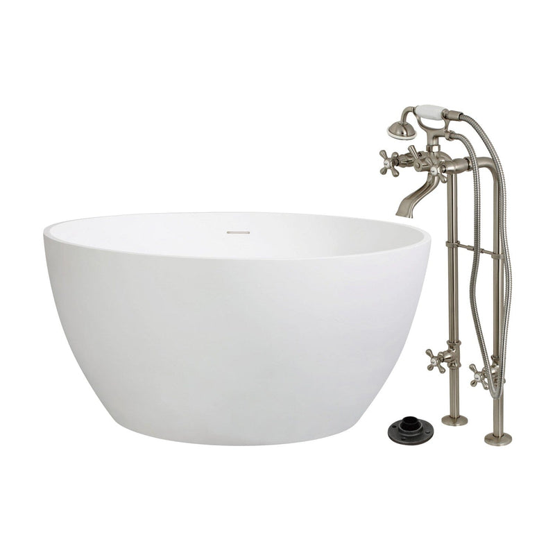 Arcticstone 45-Inch Solid Surface Round Double Ended Freestanding Tub with Faucet Combo and Drain