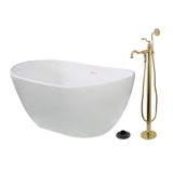 Arcticstone 57-Inch Solid Surface Oval Double Slipper Freestanding Tub with Faucet Combo and Drain