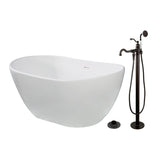 Arcticstone 57-Inch Solid Surface Oval Double Slipper Freestanding Tub with Faucet Combo and Drain