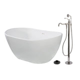 Arcticstone 57-Inch Solid Surface Oval Double Slipper Freestanding Tub with Faucet Combo and Drain