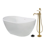 Arcticstone 57-Inch Solid Surface Oval Double Slipper Freestanding Tub with Faucet Combo and Drain