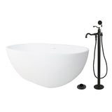 Arcticstone 65-Inch Solid Surface Oval Double Ended Freestanding Tub with Faucet Combo and Drain