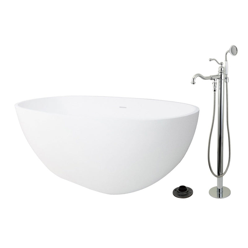 Arcticstone 65-Inch Solid Surface Oval Double Ended Freestanding Tub with Faucet Combo and Drain