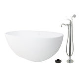Arcticstone 65-Inch Solid Surface Oval Double Ended Freestanding Tub with Faucet Combo and Drain
