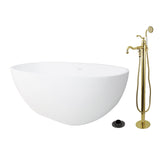Arcticstone 65-Inch Solid Surface Oval Double Ended Freestanding Tub with Faucet Combo and Drain