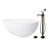Arcticstone 65-Inch Solid Surface Oval Double Ended Freestanding Tub with Faucet Combo and Drain