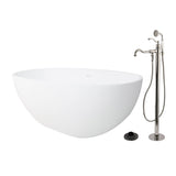 Arcticstone 65-Inch Solid Surface Oval Double Ended Freestanding Tub with Faucet Combo and Drain